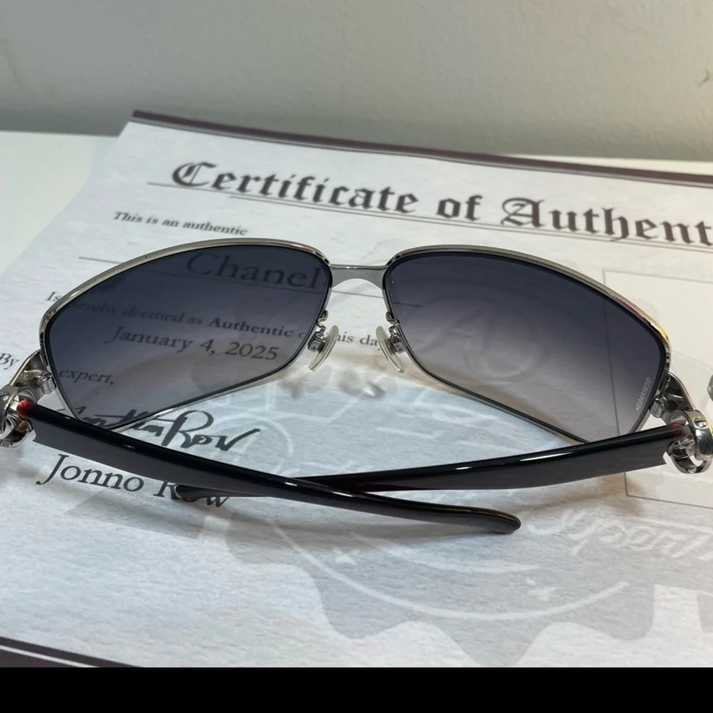 CHANEL Silver and Black Designer Sunglasses Sleek Sporty Design - Picture 5 of 6